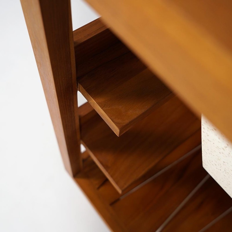 Massief teak badkamermeubel met witte terazzo waskom - Meera
