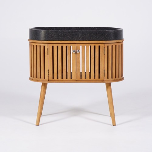 90 cm massief teak badkamermeubel met zwarte terrazzo waskom - Keya