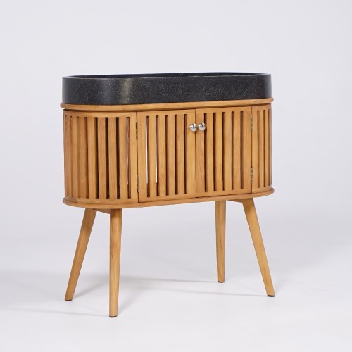 90 cm massief teak badkamermeubel met zwarte terrazzo waskom - Keya