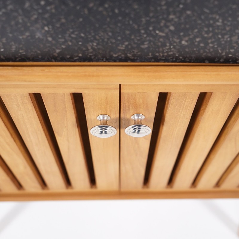 90 cm massief teak badkamermeubel met zwarte terrazzo waskom - Keya