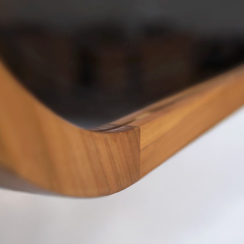 Spiegel 120 cm met afgeronde hoeken en teakhouten lijst - Keya