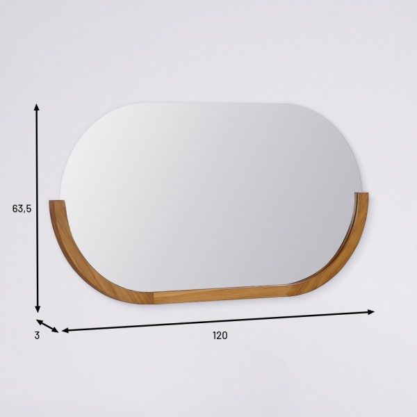 Spiegel 120 cm met afgeronde hoeken en teakhouten lijst - Keya