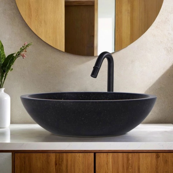 Rond zwart terrazzo wastafel diameter 40 cm - Megha