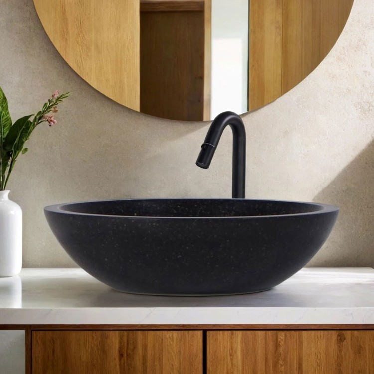 Rond zwart terrazzo wastafel diameter 40 cm - Megha