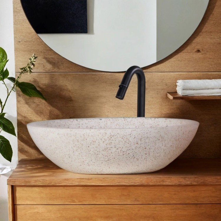 Ronde witte terrazzo wastafel diameter 40 cm - Megha