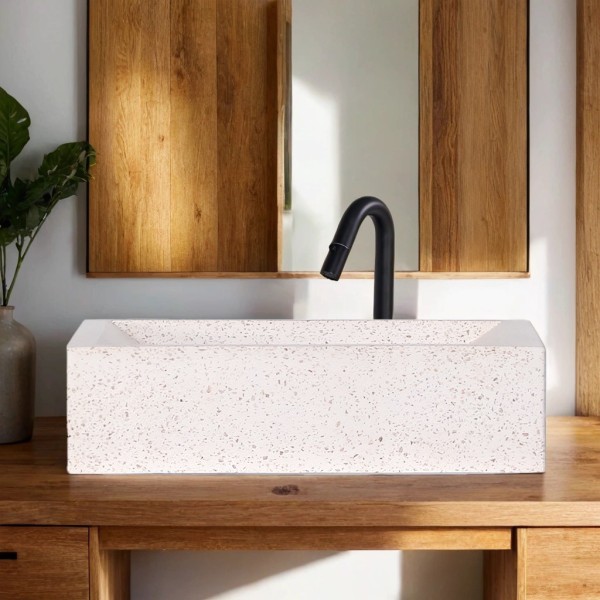 Witte terrazzo rechthoekige waskom 45 cm x 40 cm - Mayuri