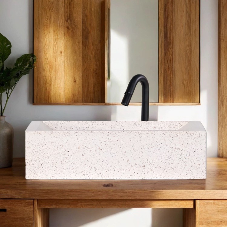 Witte terrazzo rechthoekige waskom 45 cm x 40 cm - Mayuri