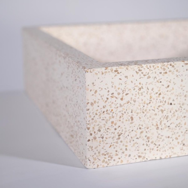 Witte terrazzo rechthoekige waskom 45 cm x 40 cm - Mayuri