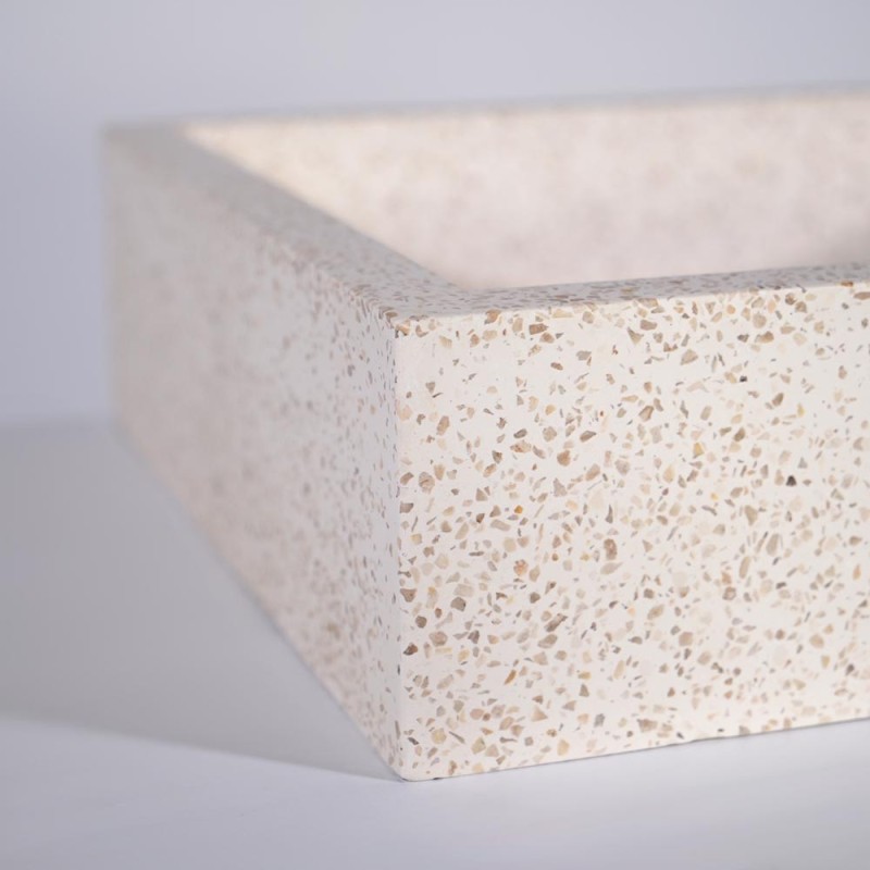 Witte terrazzo rechthoekige waskom 45 cm x 40 cm - Mayuri