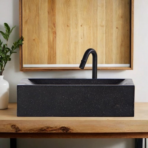 Zwarte terrazzo rechthoekige waskom 45 cm x 40 cm - Mayuri