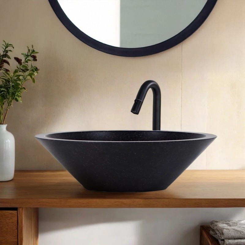Zwarte terrazzo conische waskom 45 cm x 45 cm - Mohini