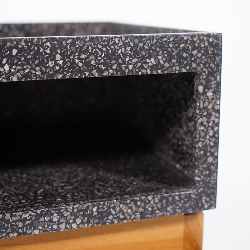 Wastafelmeubel van massief teakhout met zwarte terrazzo waskom - Tanja