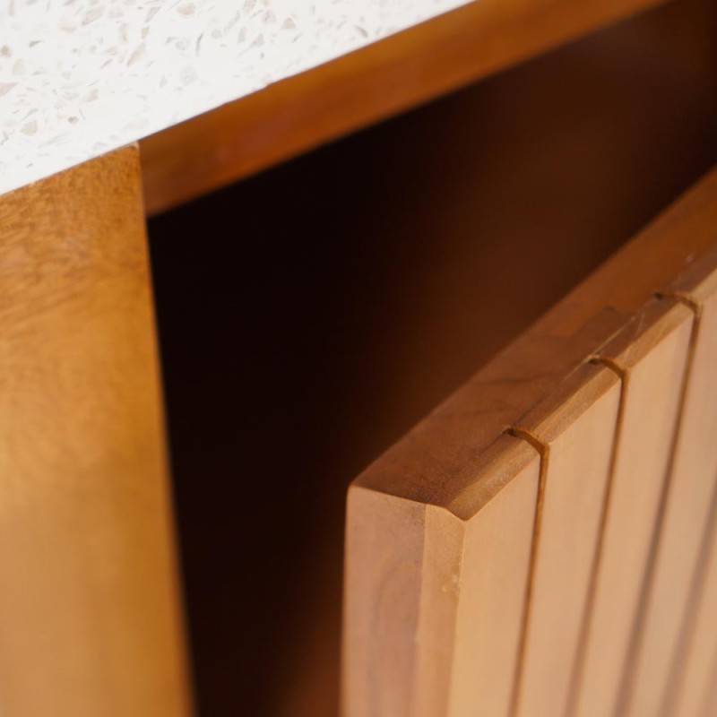 Wastafelmeubel van massief teakhout met witte terrazzo waskom - Kali