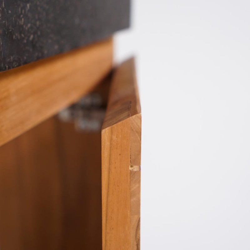 Hangwastafel van massief teakhout met zwart terrazzo wastafelblad - Rehana