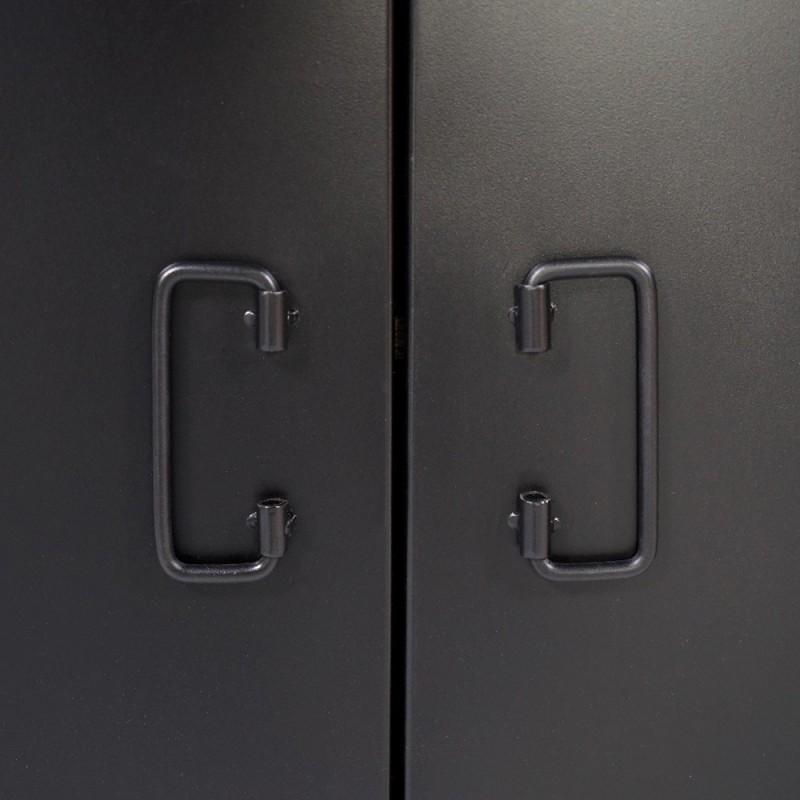 Industrieel massief houten dressoir met 2 deuren en 3 zwart metalen laden 150 cm - Kansas