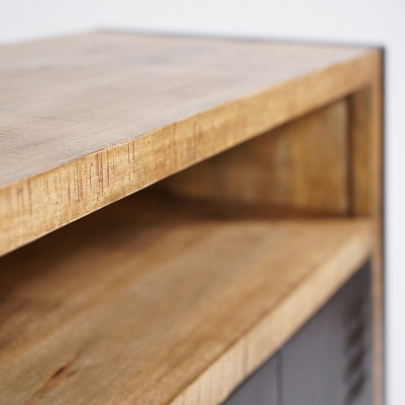 Industrieel massief houten dressoir met 4 zwarte metalen deuren 180 cm - Kansas
