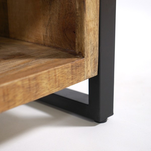 130 cm massief houten industriële kast met zwarte metalen deur - Kansas