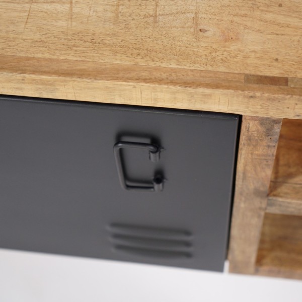 130 cm massief houten industriële kast met zwarte metalen deur - Kansas