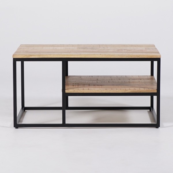 Houten salontafel met metalen onderstel en frame