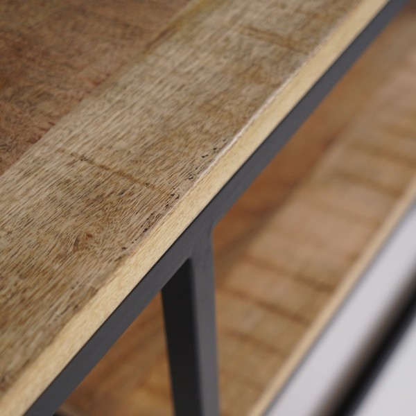 Houten salontafel met metalen onderstel en frame