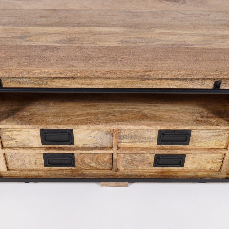 Meuble TV bois massif 220 cm avec porte coulissante - Paris