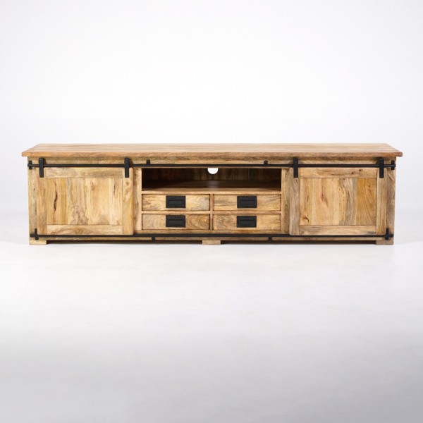 Meuble TV bois massif 220 cm avec porte coulissante - Paris