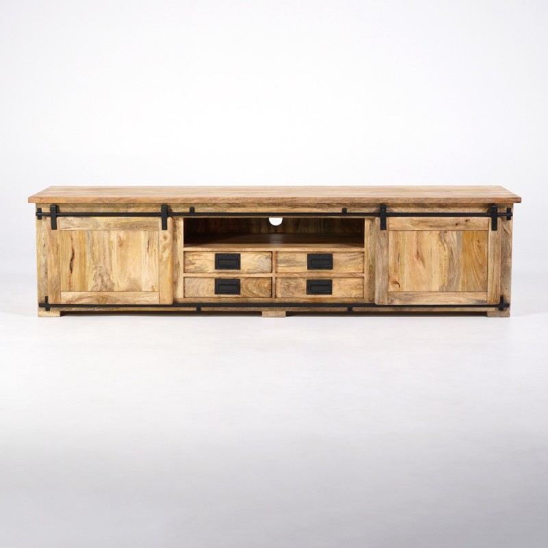 Meuble TV bois massif 220 cm avec porte coulissante - Paris