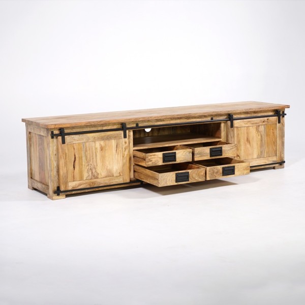 Meuble TV bois massif 220 cm avec porte coulissante - Paris
