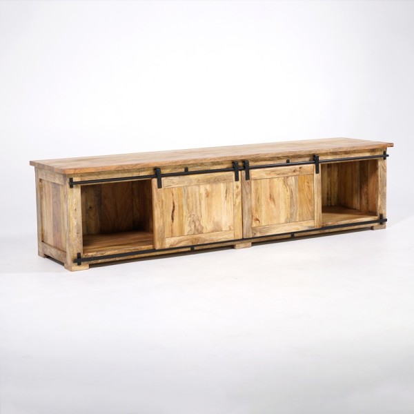 Meuble TV bois massif 220 cm avec porte coulissante - Paris