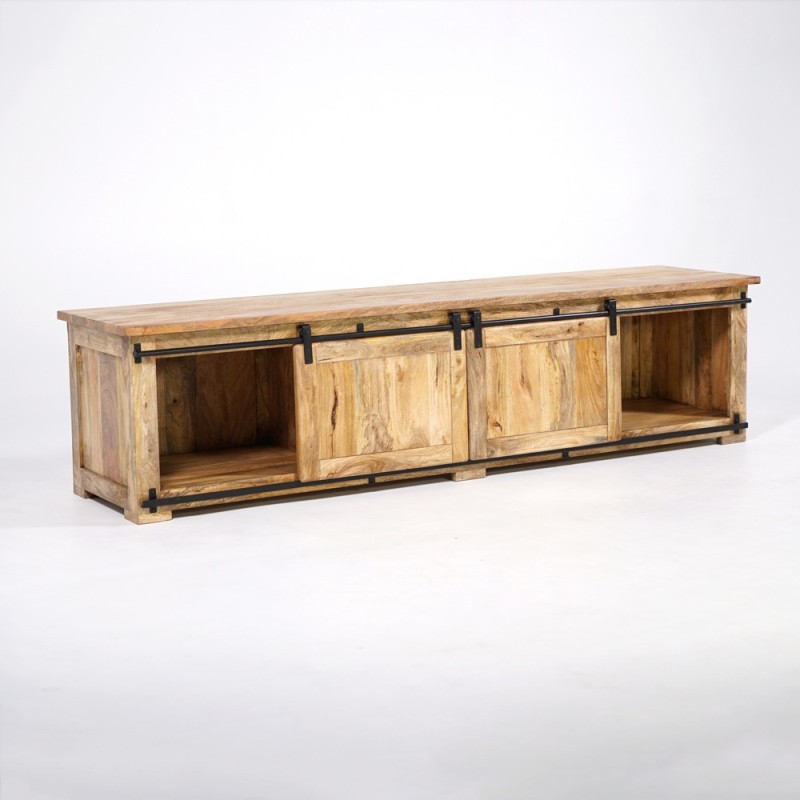 Meuble TV bois massif 220 cm avec porte coulissante - Paris