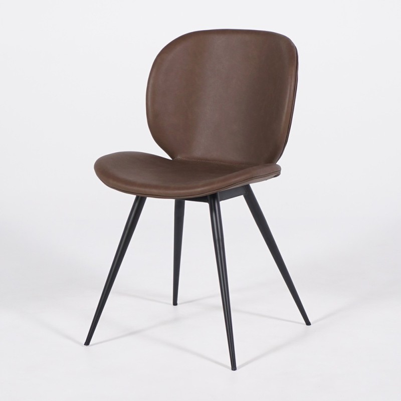 Donkerbruine eetkamerstoel van leer met zwarte poten - Cloud