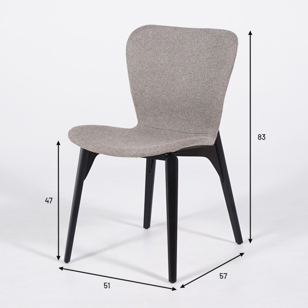 Eetkamerstoel in beige bouclé stof en zwarte essenhouten poten - Paragon