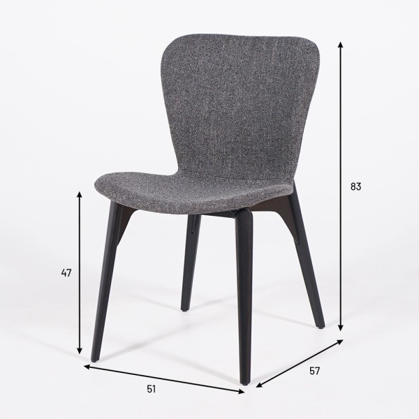 Eetkamerstoel in grijze bouclé stof en zwart essenhout - Paragon