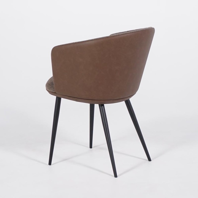 Eetkamerstoel in bruine boucléstof, bruin kunstleer – Hey