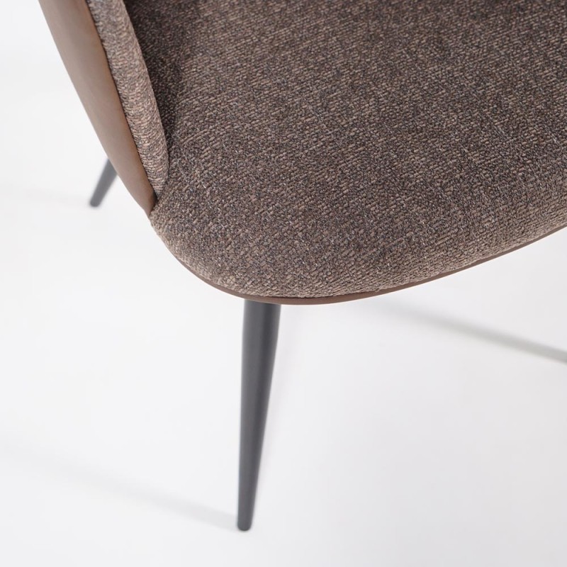 Eetkamerstoel in bruine boucléstof, bruin leer – Hey