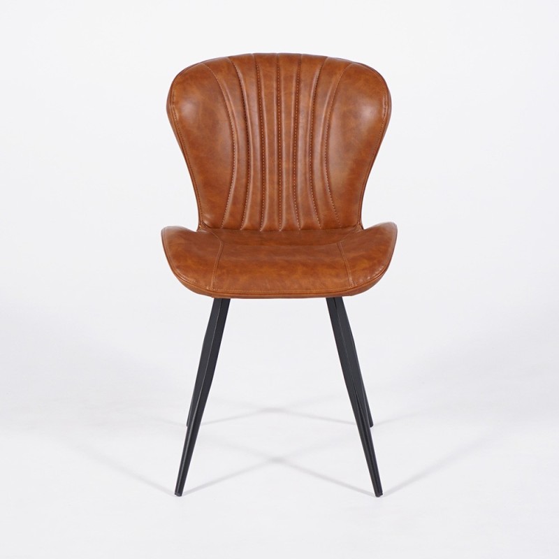 Bruine leren eetkamerstoel met zwarte metalen poten - Harmonia