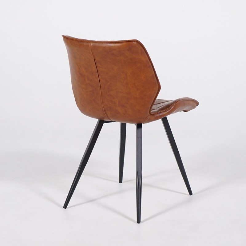 Bruine leren eetkamerstoel met zwarte metalen poten - Luna