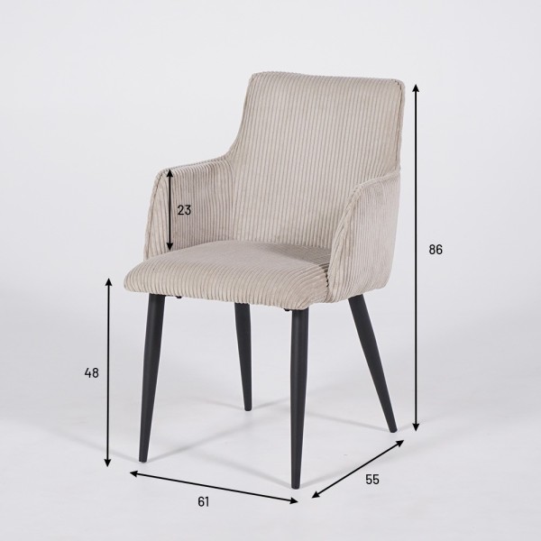 Eetkamerstoel van beige fluweel met zwarte metalen poten - Noa
