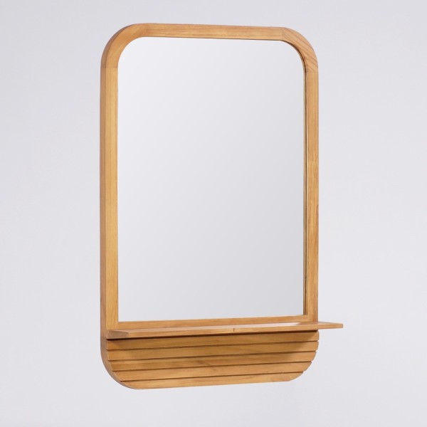 Rechthoekige spiegel met massief teak plank - Kama