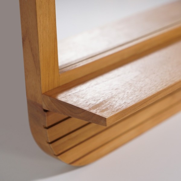 Rechthoekige spiegel met massief teak plank - Kama