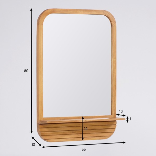 Rechthoekige spiegel met massief teak plank - Kama