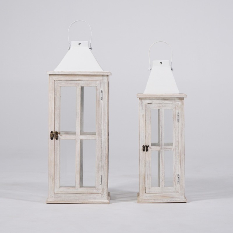 Set van 2 lantaarns van hout en metaal - Cottage