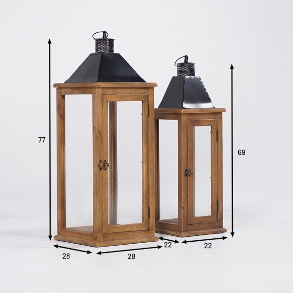 Set van 2 lantaarns van hout en metaal - Hudson