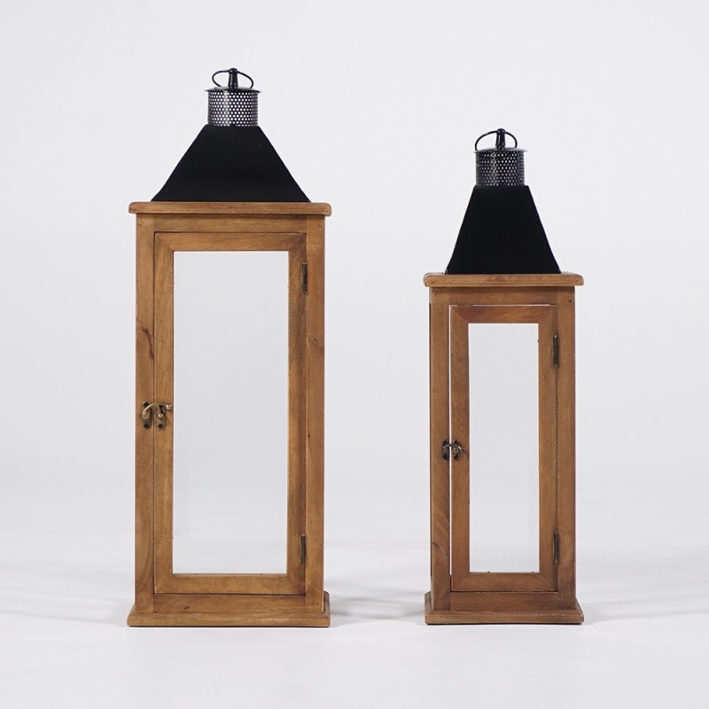 Set van 2 lantaarns van hout en metaal - Hudson