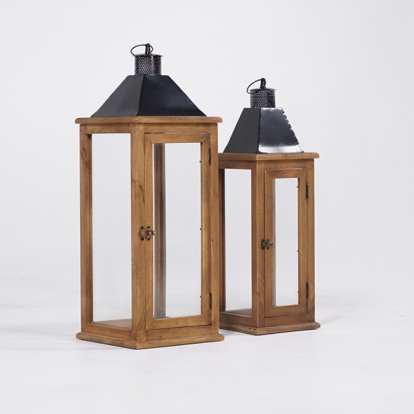 Set van 2 lantaarns van hout en metaal - Hudson