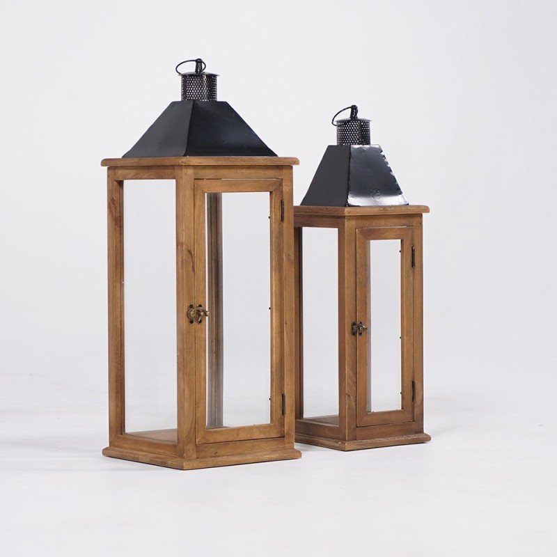 Set van 2 lantaarns van hout en metaal - Hudson