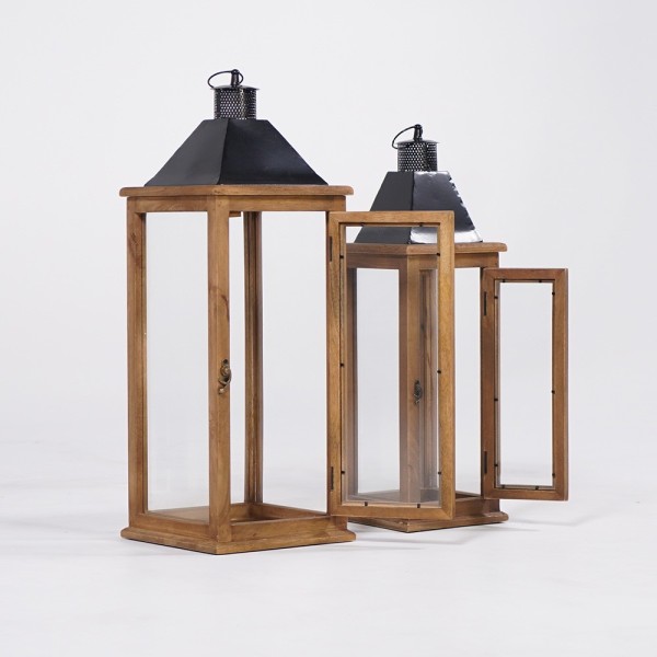 Set van 2 lantaarns van hout en metaal - Hudson