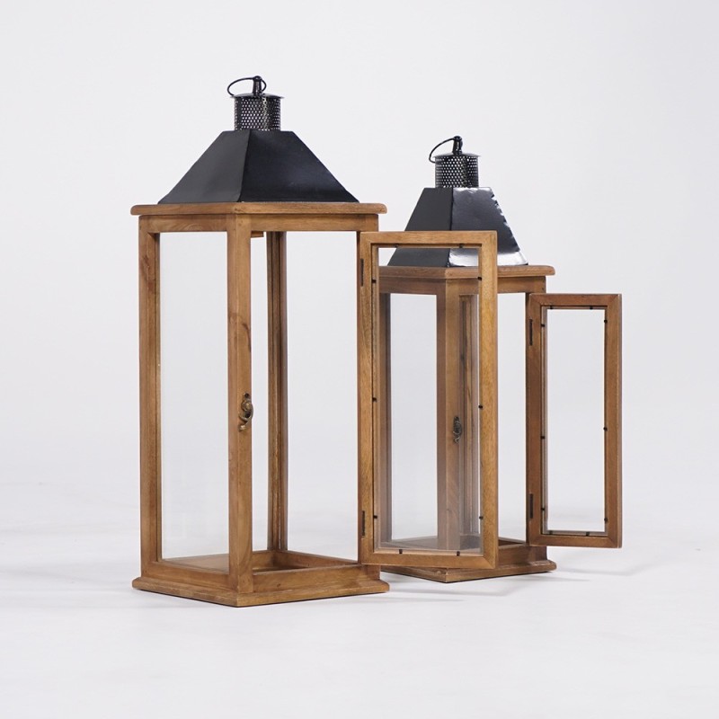 Set van 2 lantaarns van hout en metaal - Hudson