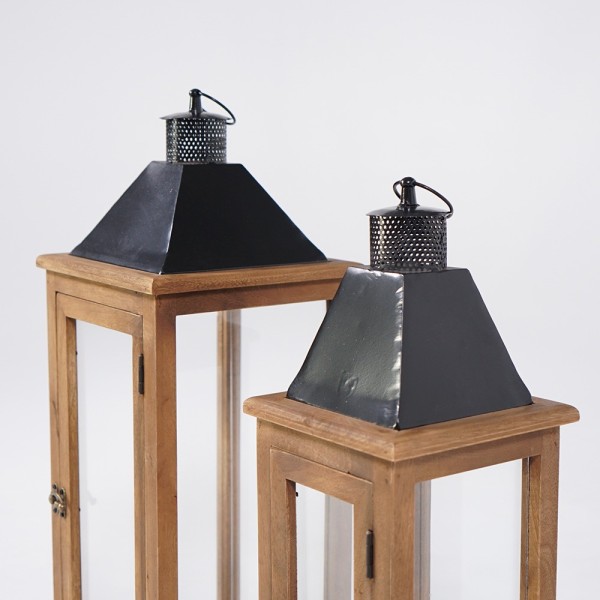 Set van 2 lantaarns van hout en metaal - Hudson