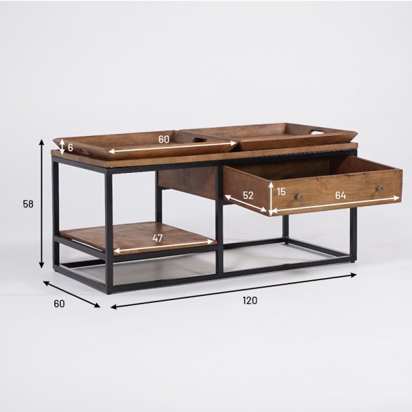 Salontafel in natuurlijk hout met metalen poten - Modula